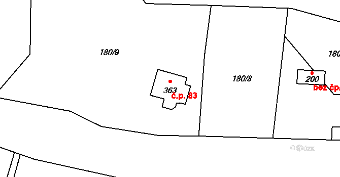 Dubina 83, Šemnice na parcele st. 363 v KÚ Šemnice, Katastrální mapa