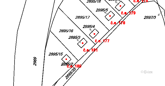Jemnice 181 na parcele st. 2895/3 v KÚ Jemnice, Katastrální mapa