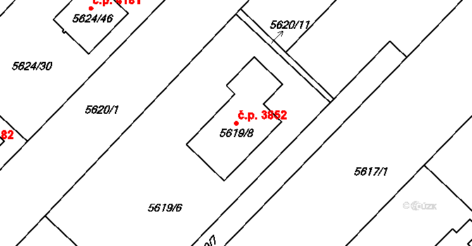 Mělník 3852 na parcele st. 5619/8 v KÚ Mělník, Katastrální mapa