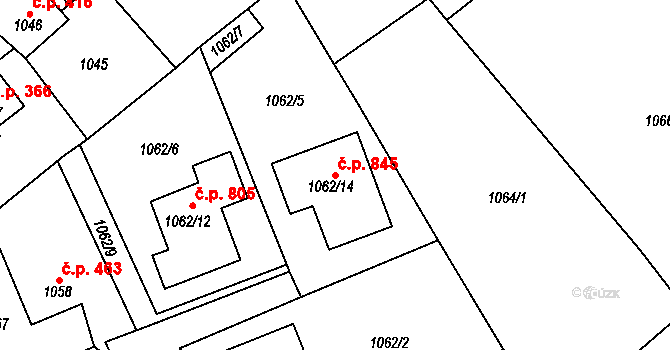 Kluč 845, Habartov na parcele st. 1062/14 v KÚ Habartov, Katastrální mapa