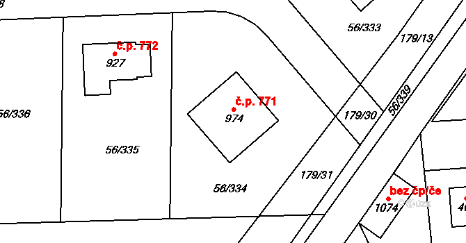 Hovorčovice 771 na parcele st. 974 v KÚ Hovorčovice, Katastrální mapa