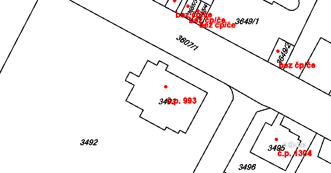 Předměstí 993, Litoměřice na parcele st. 3493 v KÚ Litoměřice, Katastrální mapa