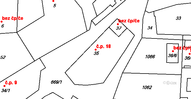 Čeňovice 18, Teplýšovice na parcele st. 35 v KÚ Čeňovice, Katastrální mapa