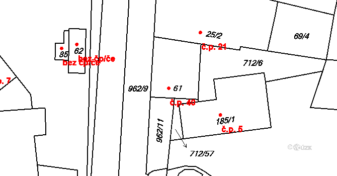 Dolní Záhoří 40, Záhoří na parcele st. 61 v KÚ Horní Záhoří u Písku, Katastrální mapa
