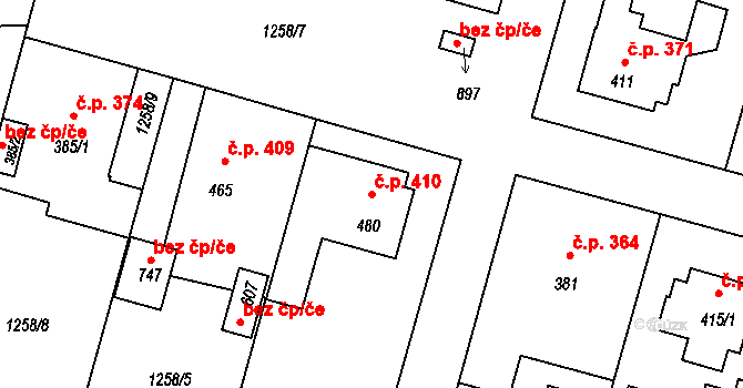 Bystřice 410 na parcele st. 480 v KÚ Bystřice u Benešova, Katastrální mapa