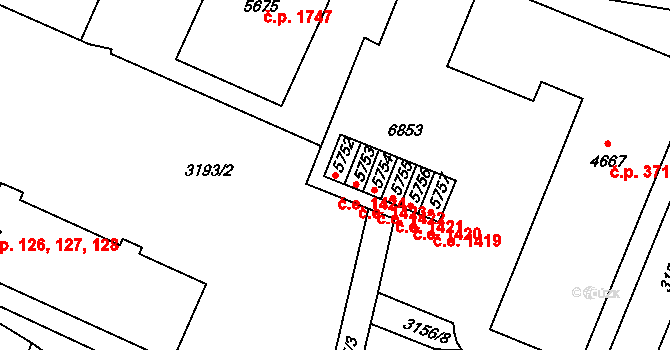Zlín 1424 na parcele st. 5752 v KÚ Zlín, Katastrální mapa