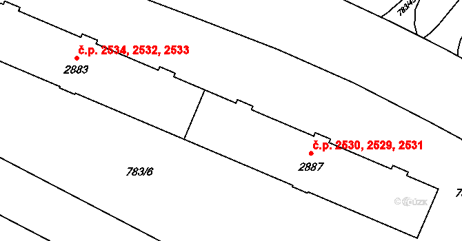 Zábřeh 2529,2530,2531, Ostrava na parcele st. 2887 v KÚ Zábřeh nad Odrou, Katastrální mapa