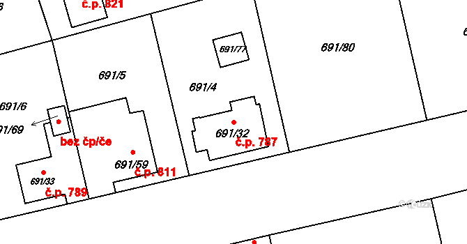 Svinov 787, Ostrava na parcele st. 691/32 v KÚ Svinov, Katastrální mapa