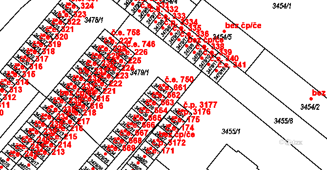 Vyškov-Předměstí 750, Vyškov na parcele st. 3479/41 v KÚ Vyškov, Katastrální mapa