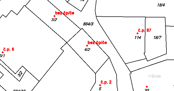 Kuroslepy 38304392 na parcele st. 4/2 v KÚ Kuroslepy, Katastrální mapa