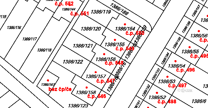 Spytihněv 548 na parcele st. 1386/156 v KÚ Spytihněv, Katastrální mapa