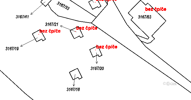 Úštěk 41138392 na parcele st. 3167/20 v KÚ Úštěk, Katastrální mapa