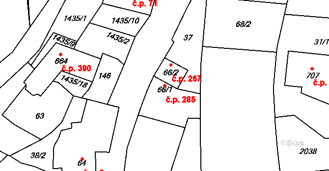 Louky 285, Zlín na parcele st. 66/1 v KÚ Louky nad Dřevnicí, Katastrální mapa