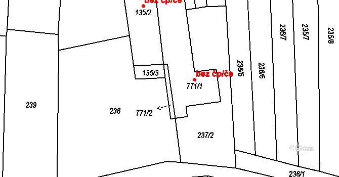 Lysice 41694392 na parcele st. 771/1 v KÚ Lysice, Katastrální mapa