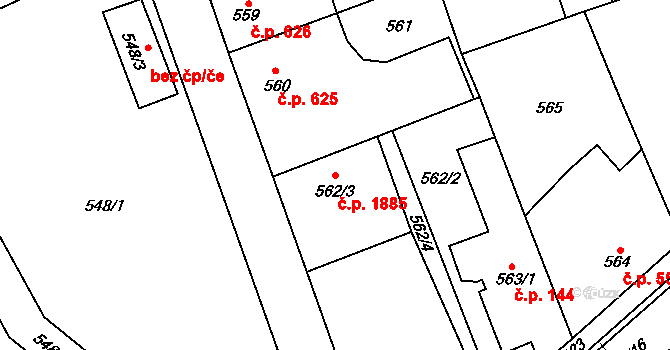Chotěboř 1885 na parcele st. 562/3 v KÚ Chotěboř, Katastrální mapa