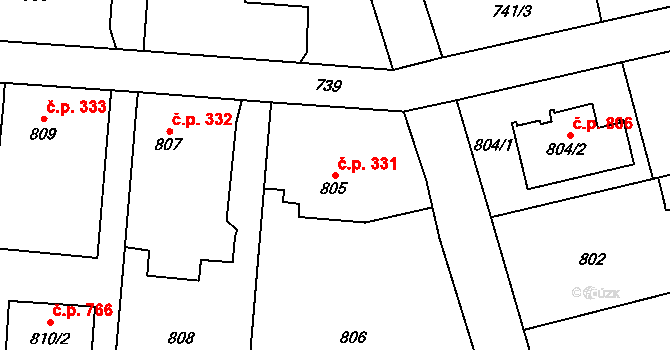 Kobeřice 331 na parcele st. 805 v KÚ Kobeřice ve Slezsku, Katastrální mapa