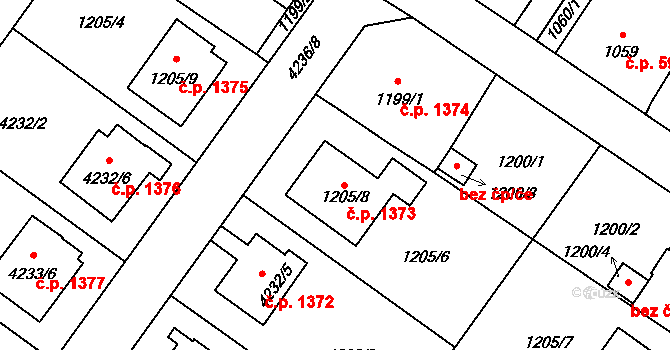 Hlučín 1373 na parcele st. 1205/8 v KÚ Hlučín, Katastrální mapa