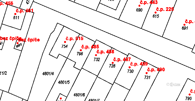 Šumice 488 na parcele st. 732 v KÚ Šumice u Uherského Brodu, Katastrální mapa