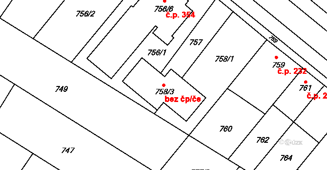 Křelov-Břuchotín 49274392 na parcele st. 758/3 v KÚ Křelov, Katastrální mapa