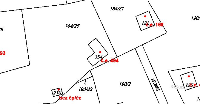 Butov 494, Stříbro na parcele st. 354 v KÚ Butov, Katastrální mapa
