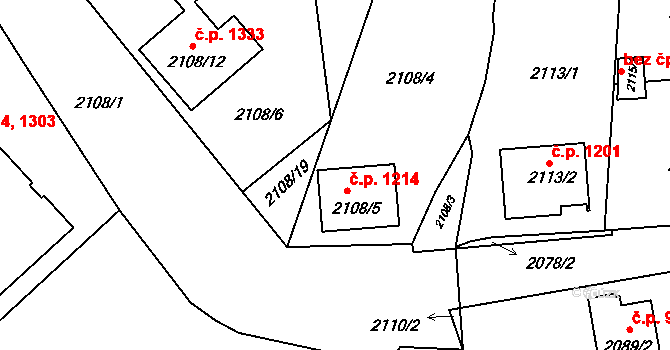 Třešť 1214 na parcele st. 2108/5 v KÚ Třešť, Katastrální mapa