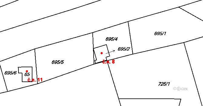 Hodoviz 8, Hvozd na parcele st. 695/2 v KÚ Hodoviz, Katastrální mapa