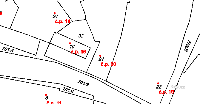 Buček 20, Kožlany na parcele st. 21 v KÚ Buček, Katastrální mapa