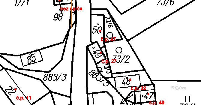 Chlistov 27 na parcele st. 49 v KÚ Chlistov, Katastrální mapa