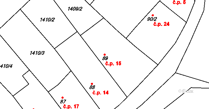 Čepinec 15, Žinkovy na parcele st. 89 v KÚ Žinkovy, Katastrální mapa