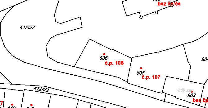 Jakubské Předměstí 108, Jaroměř na parcele st. 806 v KÚ Jaroměř, Katastrální mapa