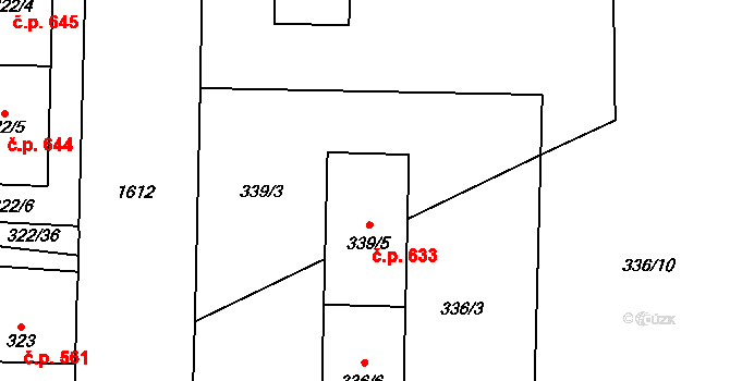 Hronov 633 na parcele st. 339/5 v KÚ Hronov, Katastrální mapa