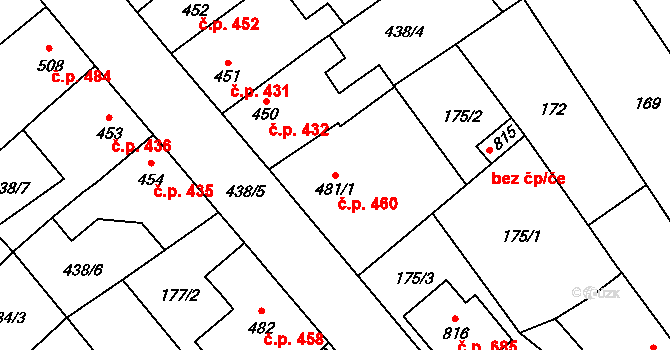 Sezemice 460 na parcele st. 481/1 v KÚ Sezemice nad Loučnou, Katastrální mapa