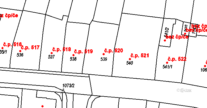 Svítkov 520, Pardubice na parcele st. 539 v KÚ Svítkov, Katastrální mapa