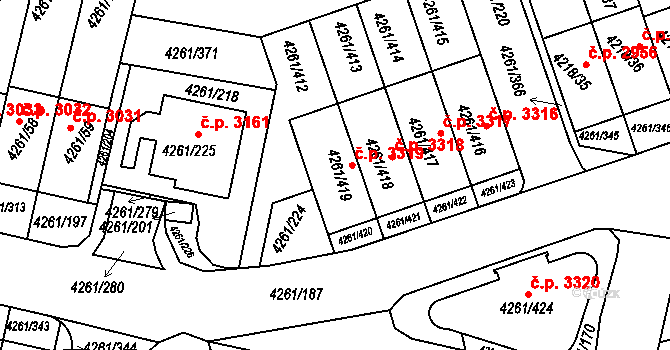 Smíchov 3319,  na parcele st. 4261/419 v KÚ Smíchov, Katastrální mapa
