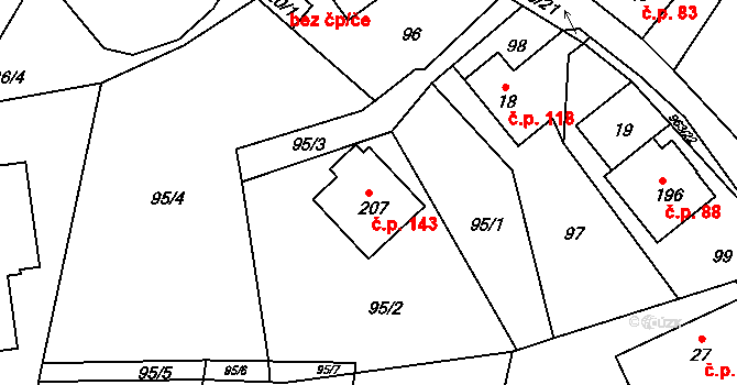 Bušín 143 na parcele st. 207 v KÚ Bušín, Katastrální mapa