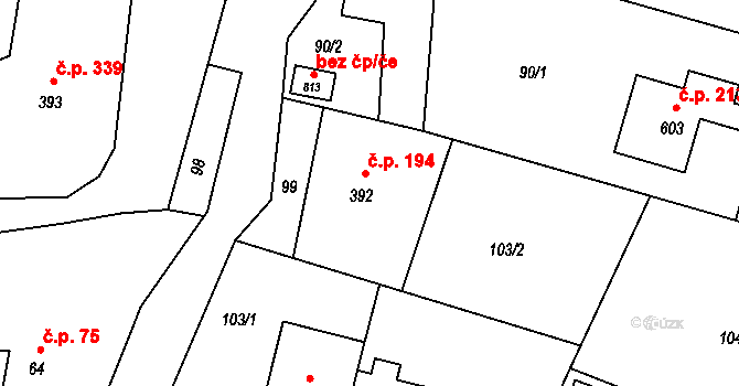 Mořkov 194 na parcele st. 392 v KÚ Mořkov, Katastrální mapa