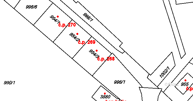 Frenštát pod Radhoštěm 268 na parcele st. 954/3 v KÚ Frenštát pod Radhoštěm, Katastrální mapa