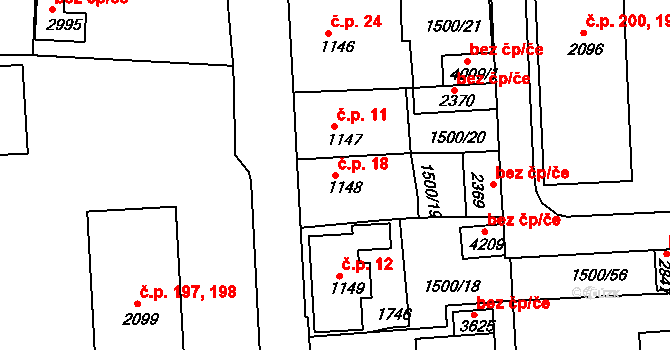Nádražní Předměstí 18, Český Krumlov na parcele st. 1148 v KÚ Český Krumlov, Katastrální mapa
