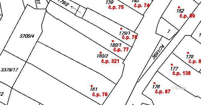 Žirovnice 321 na parcele st. 180/2 v KÚ Žirovnice, Katastrální mapa