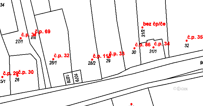 Hřivčice 33, Peruc na parcele st. 29 v KÚ Hřivčice, Katastrální mapa