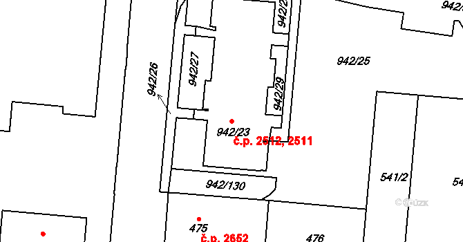 Louny 2511,2512 na parcele st. 942/23 v KÚ Louny, Katastrální mapa