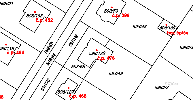 Chotíkov 476 na parcele st. 598/120 v KÚ Chotíkov, Katastrální mapa