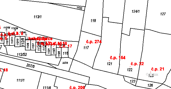 Vícemilice 274, Bučovice na parcele st. 117 v KÚ Vícemilice, Katastrální mapa