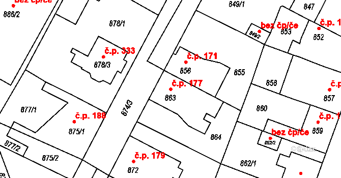 Rychlov 177, Bystřice pod Hostýnem na parcele st. 863 v KÚ Rychlov u Bystřice pod Hostýnem, Katastrální mapa
