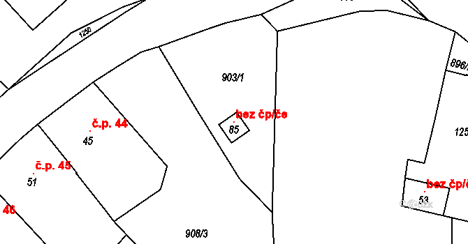 Řehlovice 103760393 na parcele st. 85 v KÚ Radejčín, Katastrální mapa