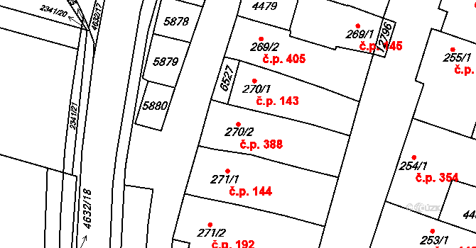 Hrušovany nad Jevišovkou 388 na parcele st. 270/2 v KÚ Hrušovany nad Jevišovkou, Katastrální mapa