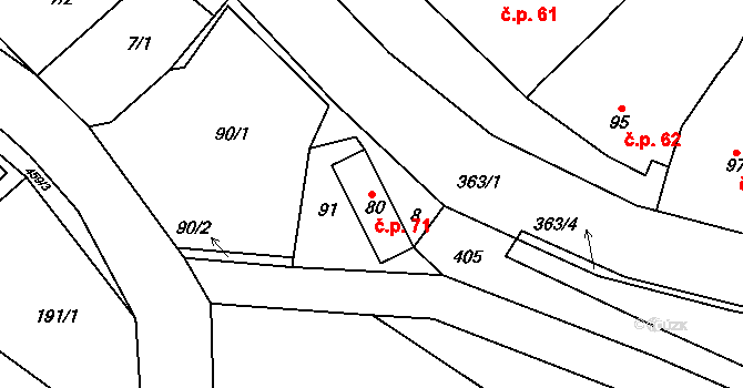 Mramotice 71, Znojmo na parcele st. 80 v KÚ Mramotice, Katastrální mapa