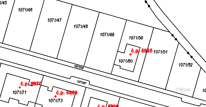 Jihlava 5896 na parcele st. 1071/79 v KÚ Jihlava, Katastrální mapa