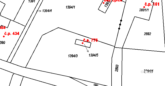 Lutyně 776, Orlová na parcele st. 1394/5 v KÚ Horní Lutyně, Katastrální mapa