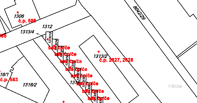 Mělník 2627,2628 na parcele st. 1313/2 v KÚ Mělník, Katastrální mapa